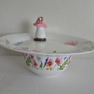 Floral Ceramic Cake/Cupcakes Cookies Dessert Pink Mushroom Petastole Dish